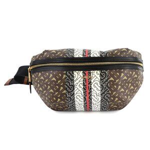 BURBERRY TB Monogram Stripe CrossBody Bag PVC Leather Brown Black